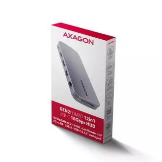 AXAGON HMC-12GM2, USB 10Gbps hub, 3x USB-A, USB-C, HDMI, DP, RJ-45 GLAN, M.2, SD/mSD, audio, PD 100W, USB-C kabel 50cm AXAGON HMC-12GM2, USB 10Gbps hub, 3x USB-A, USB-C, HDMI, DP, RJ-45 GLAN, M.2, SD/mSD, audio, PD 100W, USB-C kabel 50cm