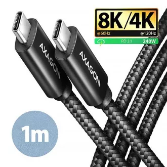 AXAGON BUCM4X-CM10AB NewGEN+ kabel USB-C <-> USB-C, 1m, USB4 Gen 3×2, PD 240W 5A, 8K HD, ALU, pleteni, crni
