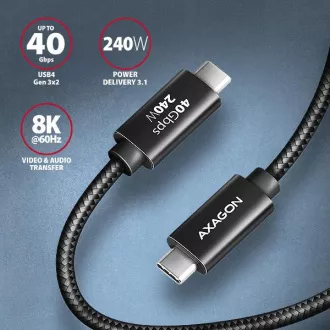 AXAGON BUCM4X-CM10AB NewGEN+ kabel USB-C <-> USB-C, 1m, USB4 Gen 3×2, PD 240W 5A, 8K HD, ALU, pleteni, crni