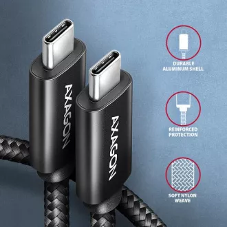 AXAGON BUCM4X-CM10AB NewGEN+ kabel USB-C <-> USB-C, 1m, USB4 Gen 3×2, PD 240W 5A, 8K HD, ALU, pleteni, crni