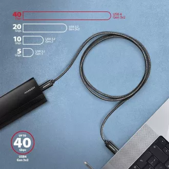 AXAGON BUCM4X-CM10AB NewGEN+ kabel USB-C <-> USB-C, 1m, USB4 Gen 3×2, PD 240W 5A, 8K HD, ALU, pleteni, crni