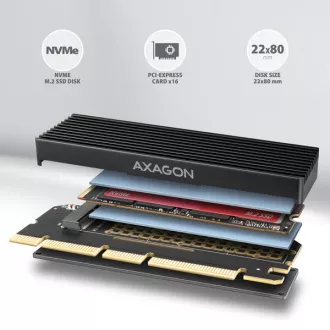AXAGON PCEM2-XS, PCIe x16 - M.2 NVMe M-key utor adapter, poklopac s hladnjakom za pasivno hlađenje AXAGON PCEM2-XS, PCIe x16 - M.2 NVMe M-key utor adapter, poklopac s hladnjakom za pasivno hlađenje