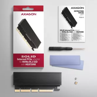 AXAGON PCEM2-XS, PCIe x16 - M.2 NVMe M-key utor adapter, poklopac s hladnjakom za pasivno hlađenje AXAGON PCEM2-XS, PCIe x16 - M.2 NVMe M-key utor adapter, poklopac s hladnjakom za pasivno hlađenje