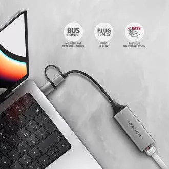 AXAGON ADE-TXCA, USB-C + USB-A 3.2 Gen 1 - Gigabit Ethernet mrežna kartica, Asix AX88179, auto instalacija