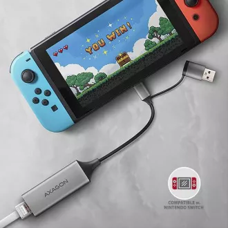 AXAGON ADE-TXCA, USB-C + USB-A 3.2 Gen 1 - Gigabit Ethernet mrežna kartica, Asix AX88179, auto instalacija