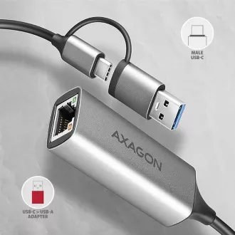 AXAGON ADE-TXCA, USB-C + USB-A 3.2 Gen 1 - Gigabit Ethernet mrežna kartica, Asix AX88179, auto instalacija