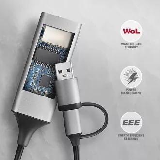 AXAGON ADE-TXCA, USB-C + USB-A 3.2 Gen 1 - Gigabit Ethernet mrežna kartica, Asix AX88179, auto instalacija