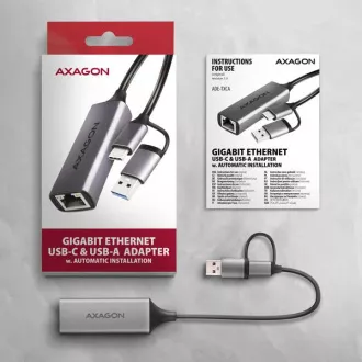 AXAGON ADE-TXCA, USB-C + USB-A 3.2 Gen 1 - Gigabit Ethernet mrežna kartica, Asix AX88179, auto instalacija