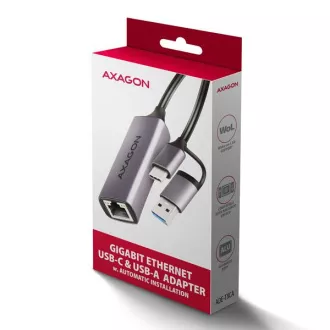 AXAGON ADE-TXCA, USB-C + USB-A 3.2 Gen 1 - Gigabit Ethernet mrežna kartica, Asix AX88179, auto instalacija