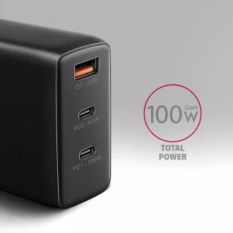 AXAGON ACU-DPQ100, GaN mrežni punjač 100W, 3x port (USB-A + dual USB-C), PD3.0/PPS/QC4+/Apple, crni AXAGON ACU-DPQ100, GaN mrežni punjač 100W, 3x port (USB-A + dual USB-C), PD3.0/PPS/QC4+/Apple, crni
