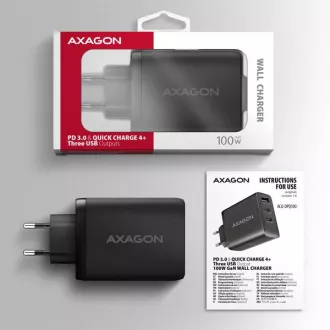 AXAGON ACU-DPQ100, GaN mrežni punjač 100W, 3x port (USB-A + dual USB-C), PD3.0/PPS/QC4+/Apple, crni AXAGON ACU-DPQ100, GaN mrežni punjač 100W, 3x port (USB-A + dual USB-C), PD3.0/PPS/QC4+/Apple, crni
