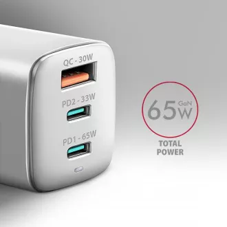 AXAGON ACU-DPQ65W, GaN mrežni punjač 65W, 3x port (USB-A + dual USB-C), PD3.0/QC4+/PPS/Apple, bijeli AXAGON ACU-DPQ65W, GaN mrežni punjač 65W, 3x port (USB-A + dual USB-C), PD3.0/QC4+/PPS/Apple, bijeli