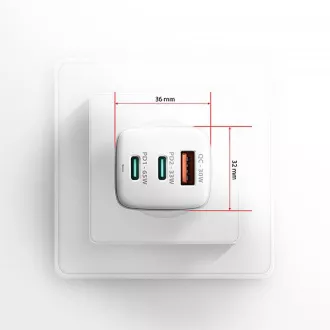 AXAGON ACU-DPQ65W, GaN mrežni punjač 65W, 3x port (USB-A + dual USB-C), PD3.0/QC4+/PPS/Apple, bijeli AXAGON ACU-DPQ65W, GaN mrežni punjač 65W, 3x port (USB-A + dual USB-C), PD3.0/QC4+/PPS/Apple, bijeli