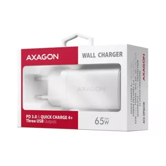 AXAGON ACU-DPQ65W, GaN mrežni punjač 65W, 3x port (USB-A + dual USB-C), PD3.0/QC4+/PPS/Apple, bijeli AXAGON ACU-DPQ65W, GaN mrežni punjač 65W, 3x port (USB-A + dual USB-C), PD3.0/QC4+/PPS/Apple, bijeli