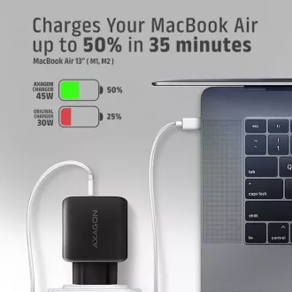 AXAGON ACU-PQ45 GaN mrežni punjač 45W, 2x porta (USB-A + USB-C), PD3.0/PPS/QC4+/SFC 2.0/AFC/Apple