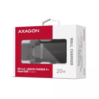 AXAGON ACU-PQ20, mrežni punjač 20W, 2x porta (USB-A + USB-C), PD3.0/PPS/QC4+/AFC/Apple, crni AXAGON ACU-PQ20, mrežni punjač 20W, 2x porta (USB-A + USB-C), PD3.0/PPS/QC4+/AFC/Apple, crni