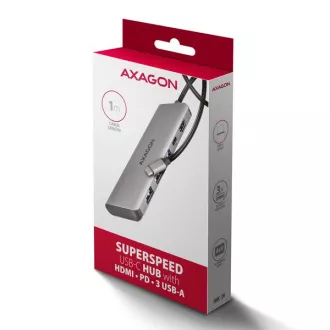 AXAGON HMC-5H, USB 5Gbps hub, 3x USB-A, HDMI 4k/30Hz, PD 100W, USB-C kabel 100cm