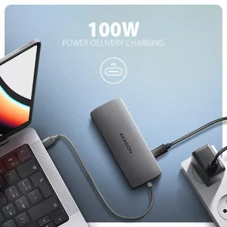 AXAGON HMC-8HLSA, USB 5Gbps hub, 3x USB-A, HDMI 4k/60Hz, RJ-45 GLAN, SD/microSD, audio, PD 100W, USB-C kabel 20cm