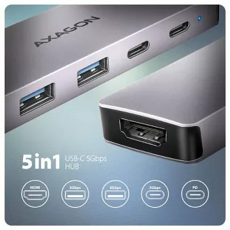 AXAGON HMC-5H60, USB 5Gbps hub, portovi 2x USB-A, 1x USB-C, HDMI 4k/60, PD 100W, USB-C kabel 15cm