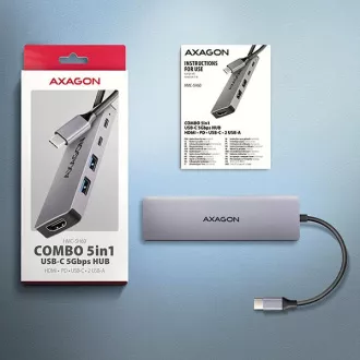 AXAGON HMC-5H60, USB 5Gbps hub, portovi 2x USB-A, 1x USB-C, HDMI 4k/60, PD 100W, USB-C kabel 15cm