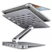 AXAGON HMC-STND, stalak za prijenosna računala od 10"-17", USB 5Gbps hub, 3x USB-A, HDMI 4k/60Hz, RJ-45, PD 100W, USB-C kabel 60 cm