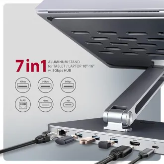 AXAGON HMC-STND, stalak za prijenosna računala od 10"-17", USB 5Gbps hub, 3x USB-A, HDMI 4k/60Hz, RJ-45, PD 100W, USB-C kabel 60 cm - Rabljen AXAGON HMC-STND, stalak za prijenosna računala od 10"-17", USB 5Gbps hub, 3x USB-A, HDMI 4k/60Hz, RJ-45, PD 100W, USB-C kabel 60 cm - Rabljen