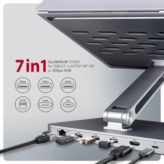 AXAGON HMC-STND, stalak za prijenosna računala od 10"-17", USB 5Gbps hub, 3x USB-A, HDMI 4k/60Hz, RJ-45, PD 100W, USB-C kabel 60 cm AXAGON HMC-STND, stalak za prijenosna računala od 10"-17", USB 5Gbps hub, 3x USB-A, HDMI 4k/60Hz, RJ-45, PD 100W, USB-C kabel 60 cm