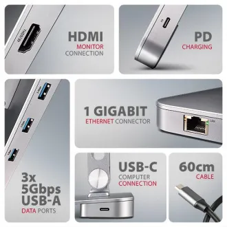 AXAGON HMC-STND, stalak za prijenosna računala od 10"-17", USB 5Gbps hub, 3x USB-A, HDMI 4k/60Hz, RJ-45, PD 100W, USB-C kabel 60 cm - Rabljen AXAGON HMC-STND, stalak za prijenosna računala od 10"-17", USB 5Gbps hub, 3x USB-A, HDMI 4k/60Hz, RJ-45, PD 100W, USB-C kabel 60 cm - Rabljen
