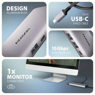 AXAGON HMC-6G2L, USB 10Gb/s hub, 2x USB-A, 1x USB-C, HDMI 4k/60, RJ-45, PD 100W, USB-C kabel 15cm AXAGON HMC-6G2L, USB 10Gb/s hub, 2x USB-A, 1x USB-C, HDMI 4k/60, RJ-45, PD 100W, USB-C kabel 15cm
