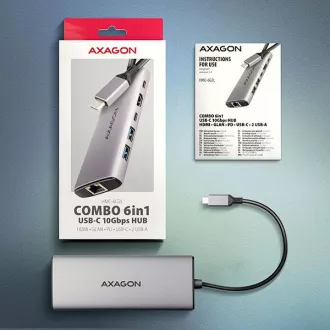 AXAGON HMC-6G2L, USB 10Gb/s hub, 2x USB-A, 1x USB-C, HDMI 4k/60, RJ-45, PD 100W, USB-C kabel 15cm AXAGON HMC-6G2L, USB 10Gb/s hub, 2x USB-A, 1x USB-C, HDMI 4k/60, RJ-45, PD 100W, USB-C kabel 15cm