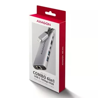 AXAGON HMC-6G2L, USB 10Gb/s hub, 2x USB-A, 1x USB-C, HDMI 4k/60, RJ-45, PD 100W, USB-C kabel 15cm AXAGON HMC-6G2L, USB 10Gb/s hub, 2x USB-A, 1x USB-C, HDMI 4k/60, RJ-45, PD 100W, USB-C kabel 15cm