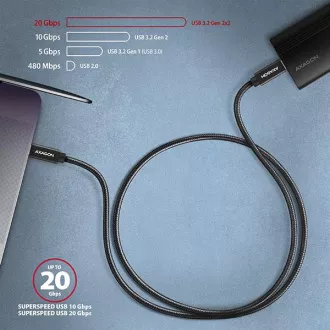 AXAGON BUCM32-CM15AB, SPEED+ kabel USB-C <-> USB-C, 1.5m, USB 20Gbps, PD 100W 5A, 4K HD, ALU, pleteni, crni