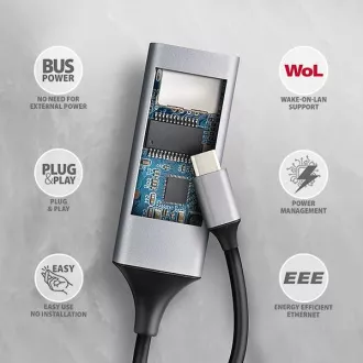 AXAGON ADE-TXPD, USB-C 3.2 Gen 1 - Gigabit Ethernet mrežna kartica, Asix AX88179, PD 100W, auto instalacija