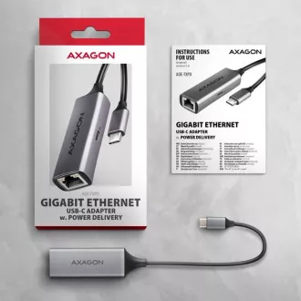 AXAGON ADE-TXPD, USB-C 3.2 Gen 1 - Gigabit Ethernet mrežna kartica, Asix AX88179, PD 100W, auto instalacija
