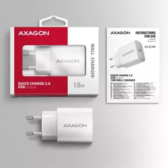 AXAGON ACU-QC18W, mrežni punjač 18W, 1x USB-A port, QC3.0/AFC/Apple, bijeli