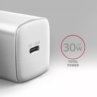AXAGON ACU-PD30W, Sil mrežni punjač 30W, 1x USB-C port, PD3.0/PPS/QC4+/SFC/AFC/Apple, bijeli