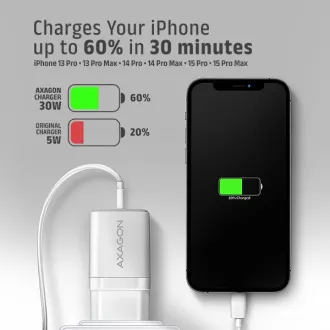 AXAGON ACU-PD30W, Sil mrežni punjač 30W, 1x USB-C port, PD3.0/PPS/QC4+/SFC/AFC/Apple, bijeli