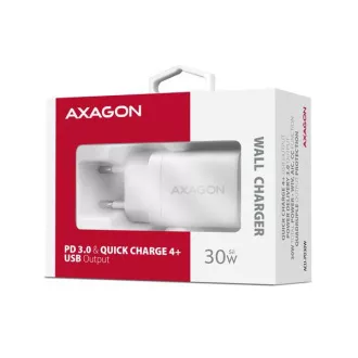 AXAGON ACU-PD30W, Sil mrežni punjač 30W, 1x USB-C port, PD3.0/PPS/QC4+/SFC/AFC/Apple, bijeli