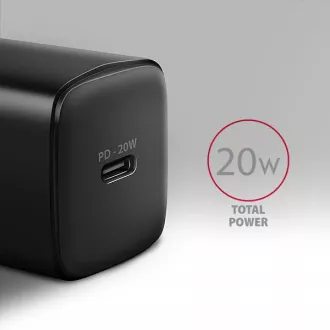 AXAGON ACU-PD20, mrežni punjač 20W, 1x USB-C port, PD3.0/PPS/QC4+/AFC/Apple, crni