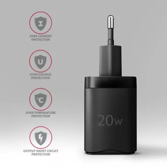 AXAGON ACU-PD20, mrežni punjač 20W, 1x USB-C port, PD3.0/PPS/QC4+/AFC/Apple, crni