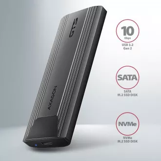 AXAGON EEM2-GTS2, USB-C 10Gbps - M.2 NVMe & SATA SSD metalna TANKA kutija, bez vijaka