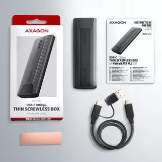 AXAGON EEM2-GTS2, USB-C 10Gbps - M.2 NVMe & SATA SSD metalna TANKA kutija, bez vijaka