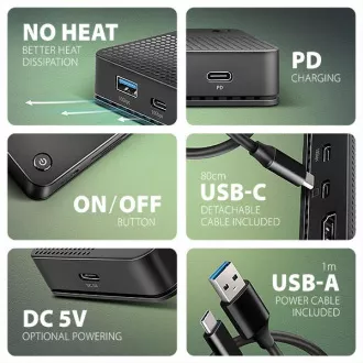 AXAGON HMC-U4, USB4 40Gbps dock, 3x USB-A, 2x USB-C, HDMI & DP 8K/30Hz, RJ-45, SD/mSD, audio, PD 100W, USB-C kabel 80cm AXAGON HMC-U4, USB4 40Gbps dock, 3x USB-A, 2x USB-C, HDMI & DP 8K/30Hz, RJ-45, SD/mSD, audio, PD 100W, USB-C kabel 80cm