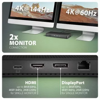AXAGON HMC-U4, USB4 40Gbps dock, 3x USB-A, 2x USB-C, HDMI & DP 8K/30Hz, RJ-45, SD/mSD, audio, PD 100W, USB-C kabel 80cm AXAGON HMC-U4, USB4 40Gbps dock, 3x USB-A, 2x USB-C, HDMI & DP 8K/30Hz, RJ-45, SD/mSD, audio, PD 100W, USB-C kabel 80cm