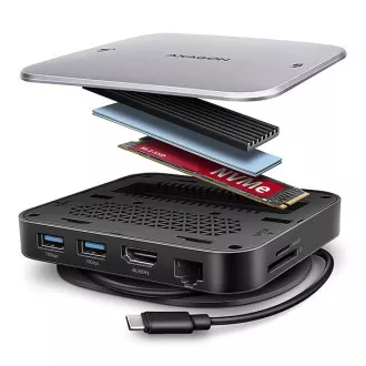 AXAGON HMC-UFO, USB 10Gbps hub, 2x USB-A, USB-C, HDMI 4k/60, RJ-45, M.2 utor, SD/mSD, audio, PD 100W, USB-C kabel 65cm AXAGON HMC-UFO, USB 10Gbps hub, 2x USB-A, USB-C, HDMI 4k/60, RJ-45, M.2 utor, SD/mSD, audio, PD 100W, USB-C kabel 65cm
