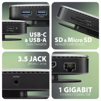 AXAGON HMC-UFO, USB 10Gbps hub, 2x USB-A, USB-C, HDMI 4k/60, RJ-45, M.2 utor, SD/mSD, audio, PD 100W, USB-C kabel 65cm AXAGON HMC-UFO, USB 10Gbps hub, 2x USB-A, USB-C, HDMI 4k/60, RJ-45, M.2 utor, SD/mSD, audio, PD 100W, USB-C kabel 65cm