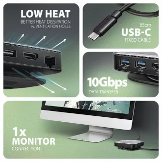 AXAGON HMC-UFO, USB 10Gbps hub, 2x USB-A, USB-C, HDMI 4k/60, RJ-45, M.2 utor, SD/mSD, audio, PD 100W, USB-C kabel 65cm AXAGON HMC-UFO, USB 10Gbps hub, 2x USB-A, USB-C, HDMI 4k/60, RJ-45, M.2 utor, SD/mSD, audio, PD 100W, USB-C kabel 65cm