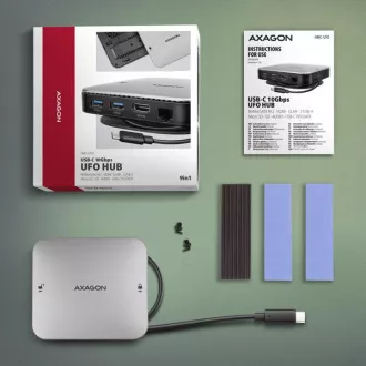 AXAGON HMC-UFO, USB 10Gbps hub, 2x USB-A, USB-C, HDMI 4k/60, RJ-45, M.2 utor, SD/mSD, audio, PD 100W, USB-C kabel 65cm AXAGON HMC-UFO, USB 10Gbps hub, 2x USB-A, USB-C, HDMI 4k/60, RJ-45, M.2 utor, SD/mSD, audio, PD 100W, USB-C kabel 65cm