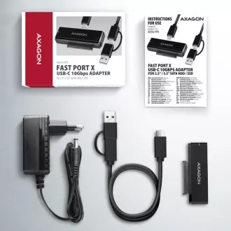 AXAGON ADSA-FPX, USB-C 10Gbps - SATA 6G, 2,5"/3,5" SSD/HDD FAST PORT X adapter, uklj. AC napajanja