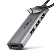 AXAGON HMC-H3A, USB 5Gbps hub, 3x USB-A, HDMI 4k/30Hz, USB-C kabel 15cm